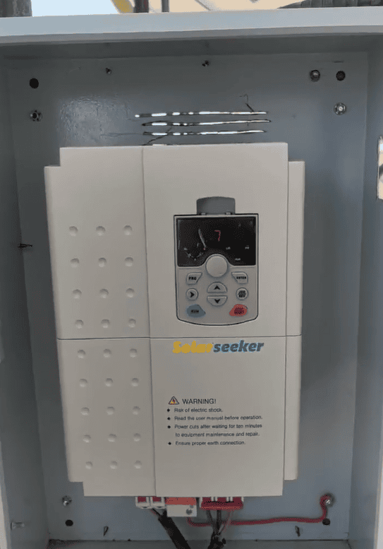 SolarSeeker SP4007 inverter installed in protection cabinet for Morocco pond pump project