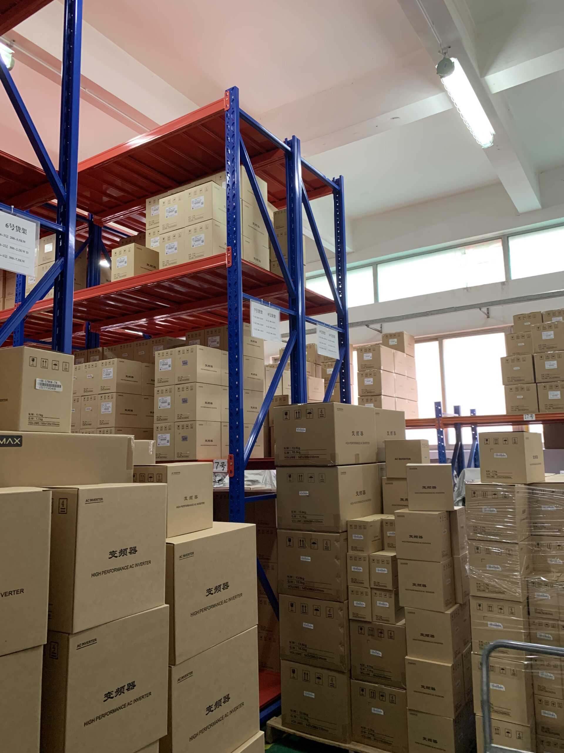 SolarSeeker factory stock area for solar pump inverter and cabinet orders