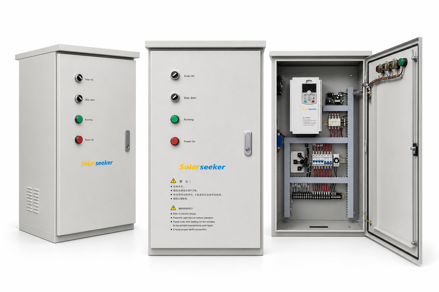 Solar pump cabinet open door overview