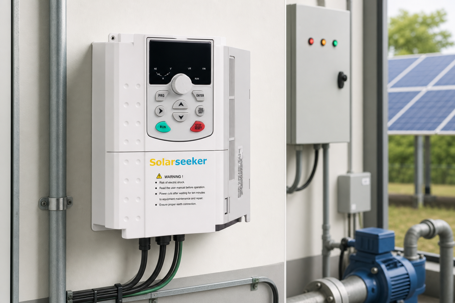 SolarSeeker SP1 solar pump inverter installed with small pump system